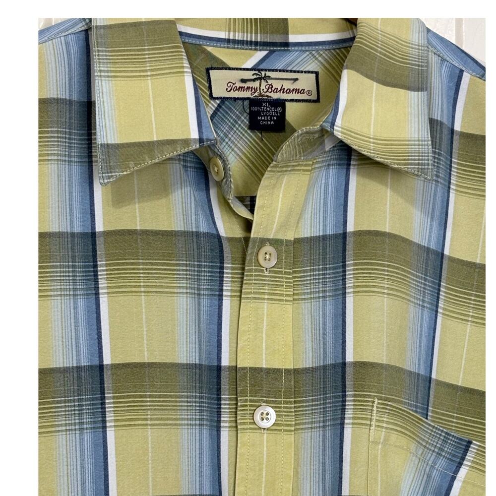 Tommy Bahama Men's Button Down Yellow Blue Green Plaid Shirt Size XL